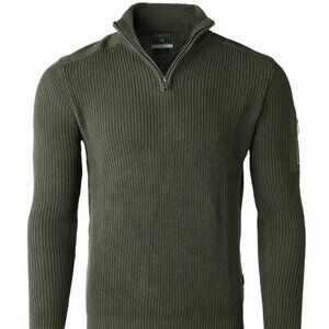 Zimego‎ Mens Olive Green Ribbed Quarter Zip Sweater With Shoulder pocket
